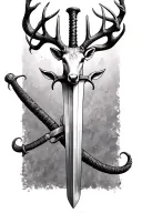 thin swords wrapped  with deer head handle  tattoo design idea