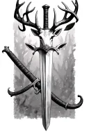 thin swords wrapped  with deer head handle  tattoo design idea