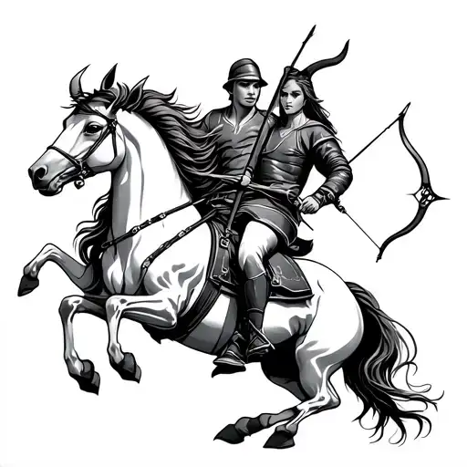 Capricorn and Sagittarius archer riding tattoo design idea