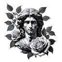 Alexander The Great II and roses wrapped tattoo design idea