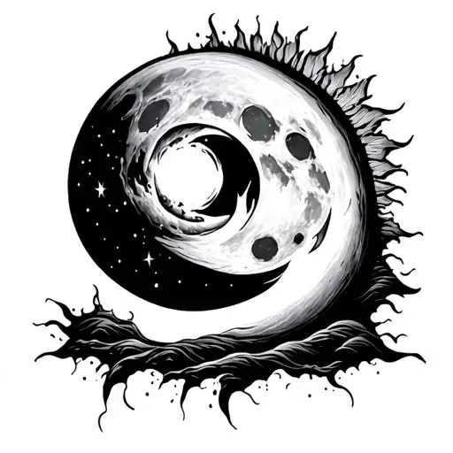 The sun crying into the moon tattoo design idea