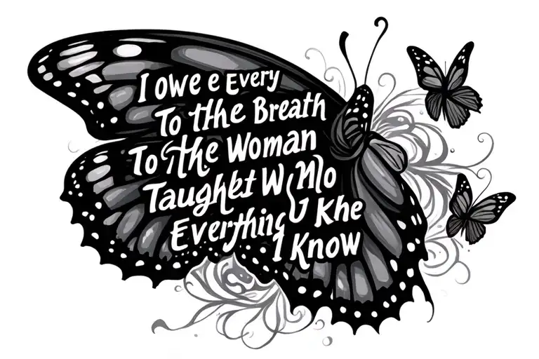 "I owe every breath to the woman who taught me everything I know" with a butterfly trail tattoo design idea
