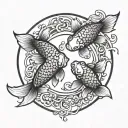 two koi fish swimming in circle tattoo with space in the middle tattoo design idea