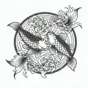 two koi fish swimming in circle tattoo with space in the middle tattoo design idea