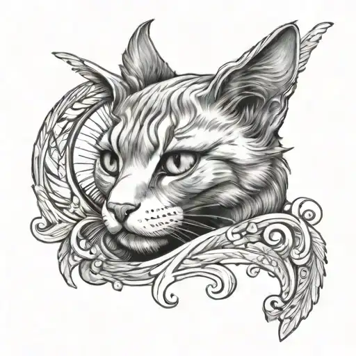 Cat with angel wings and halo tattoo design idea