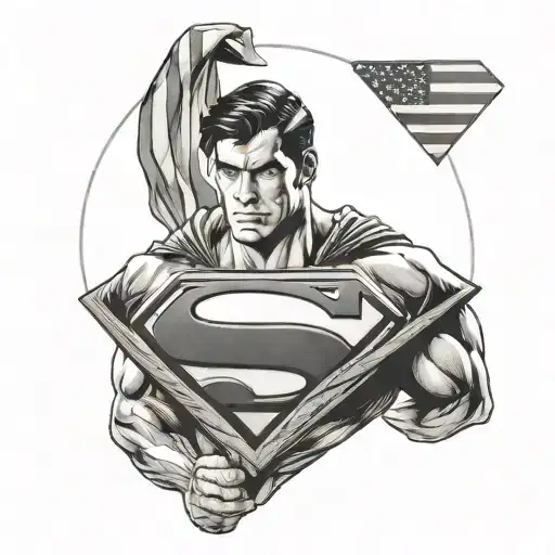 superman logo with american flag in background tattoo design idea