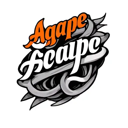 Generate a tattoo with the word agape in orange at the top directly under that have a Line that looks as if it has been  tattoo design idea