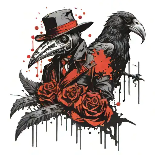 plague doctor surrounded by raven skull tattoo design idea