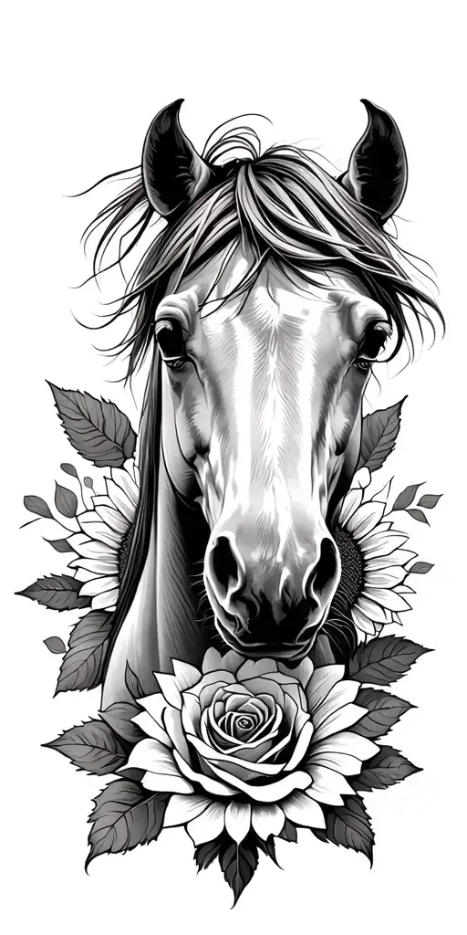 Horses, Roses, Sunflower, western Scroll with Saratoga Springs, New York inside tattoo design idea