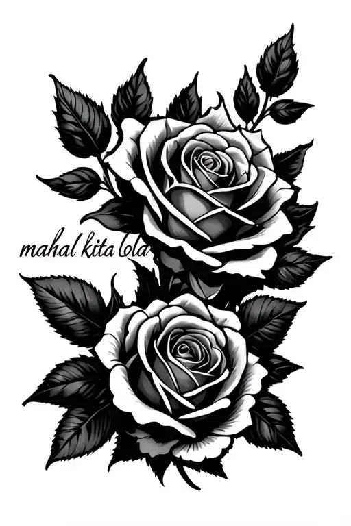 smaller roses with the words "mahal kita lola" over the roses tattoo design idea