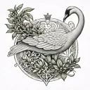 a swan with a crown and at its feet a branch of olive tree and a branch of oak tree tattoo design idea