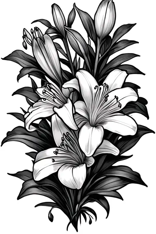 brook trout lily flowers tattoo design idea