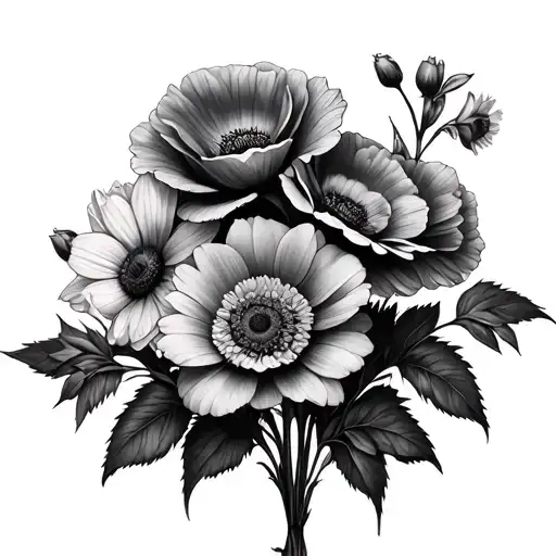 rose daffodil poppy honeysuckle daisy bouquet small tattoo design idea