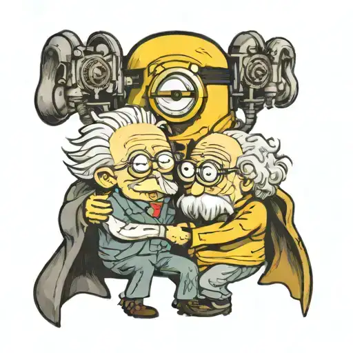 a minion hugging Albert Einstein tattoo design idea