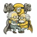 a minion hugging Albert Einstein tattoo design idea