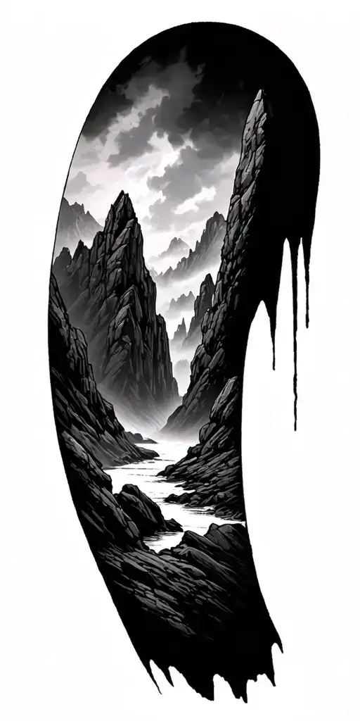 misty rocky mountan landscape tattoo design idea