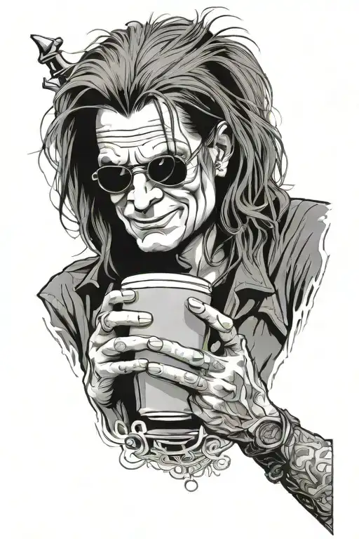 ozzy osbourne drinking coffee not scary tattoo design idea