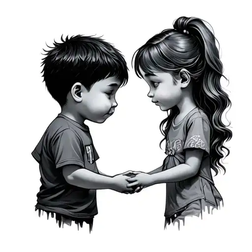 boy and girl siblings energetically holding hands tattoo design idea