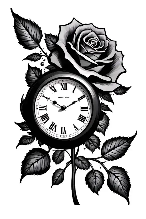clock rose foot prints leading tattoo design idea