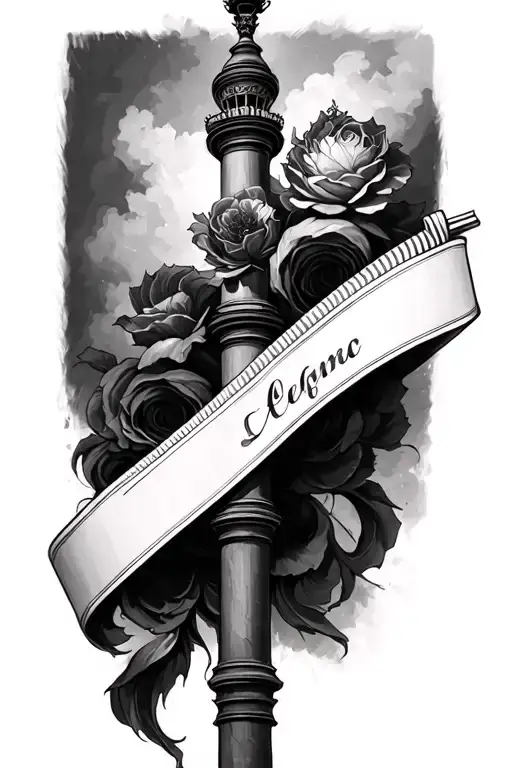 Can you design a tattoo. Sleve forearm. Tribune 2 Antwerp. Light pole. Black and white. Realistic. In perspective tattoo design idea