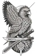 katana with eagle head and wings tattoo design idea