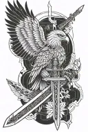 katana with eagle head and wings tattoo design idea