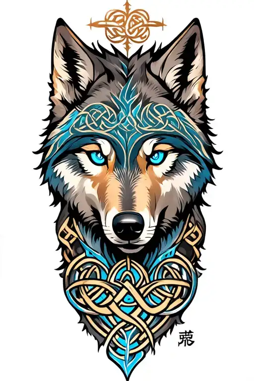 wolf with blue eyes on armor tattoo design featuring Celtic trinity knot  tattoo design idea