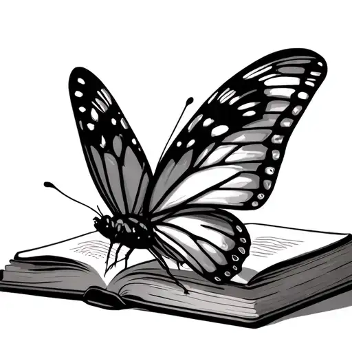 open book with fingerprint butterfly perched tattoo design idea