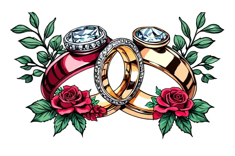 date and time of marriage wedding rings tattoo design idea