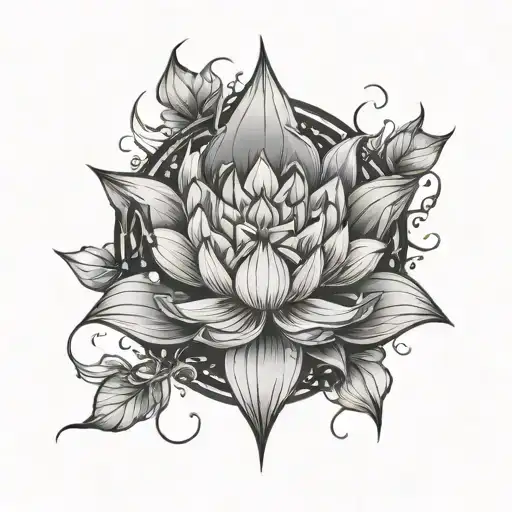 Broken Chains at the Base, Phoenix Rising Above, Fractured Mirror Reflection, Lotus Flower Blooming tattoo design idea