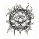 Broken Chains at the Base, Phoenix Rising Above, Fractured Mirror Reflection, Lotus Flower Blooming tattoo design idea