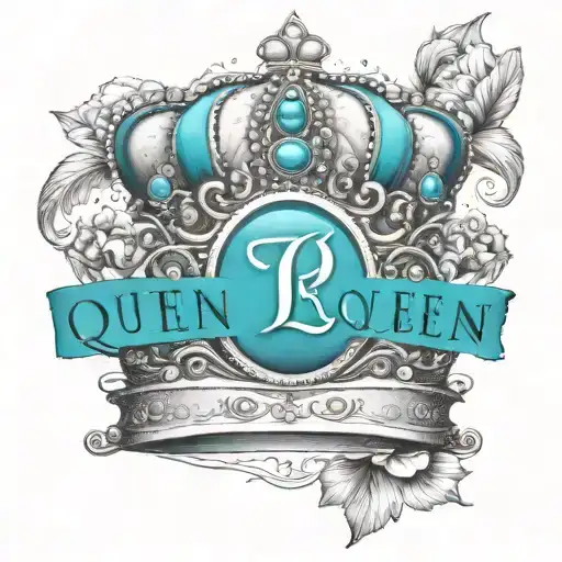 queen crown with t turquoise gemstone with Natasha writing in cursive  tattoo design idea