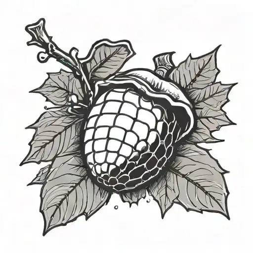 Pun, black-and-white acorn, fine line minimalist, alternative grunge tattoo design idea