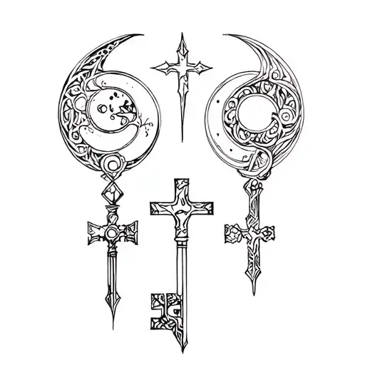 key crossroads triple moon tattoo design idea
