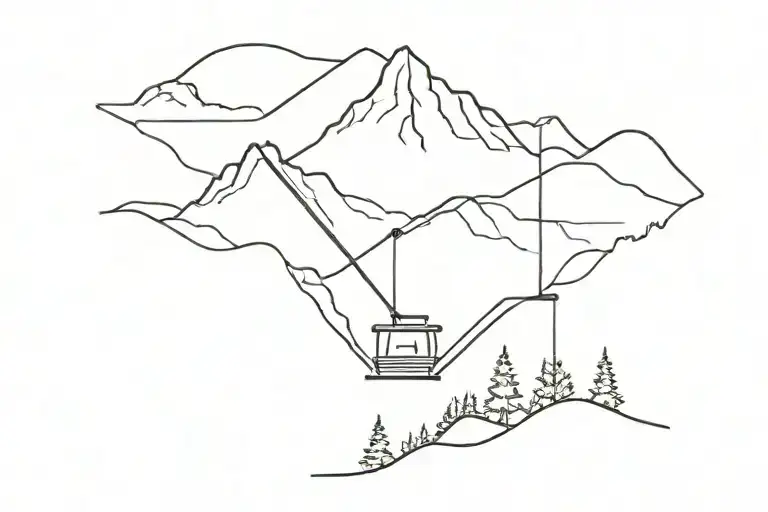 a mountain with a chairlift and a skiing slope winding tattoo design idea