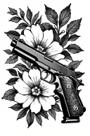 1911  gun flowers and leaves texas flag tattoo design idea