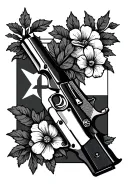 1911  gun flowers and leaves texas flag tattoo design idea