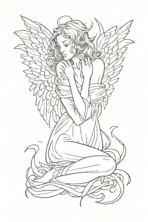angel with broken wings crying tattoo design idea