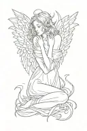 angel with broken wings crying tattoo design idea
