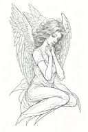 angel with broken wings crying tattoo design idea