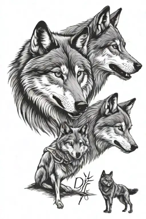 father wolf 2 kids and one is type 1 diabetic written tattoo design idea