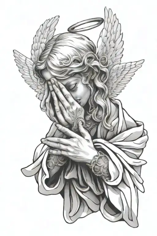 Angel praying hands holding tattoo design idea