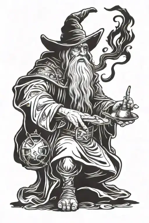 wizard casting a spell tattoo design idea
