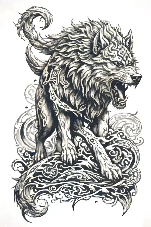 fenrir viking norse wolf tattoo design idea