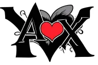 first name Alex with a heart on the X tattoo design idea