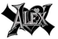first name Alex with a heart on the X tattoo design idea