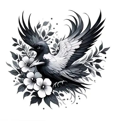 firebird with flowers  tattoo design idea
