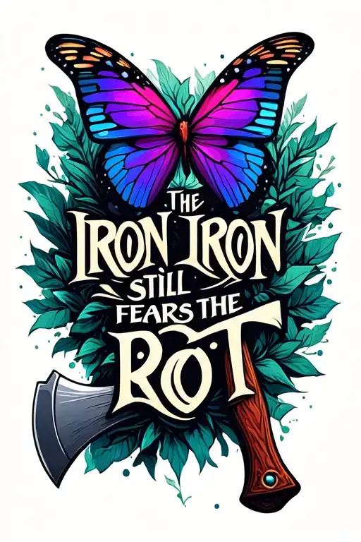 "the iron still fears the rot" axe with butterfly tattoo design idea
