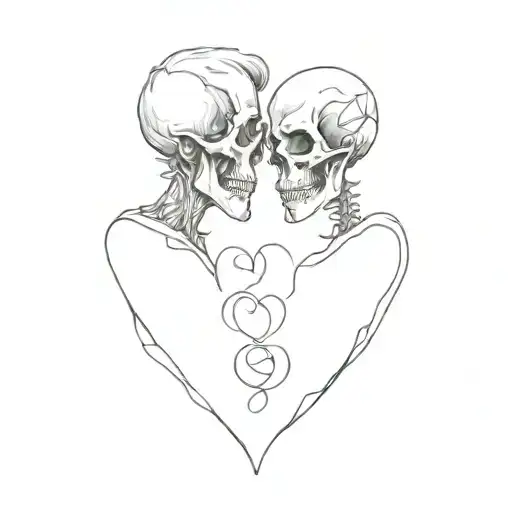 a skull couple getting married heart tattoo design idea