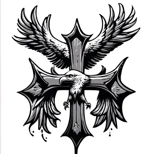 Cross Kleeblatt eagle still water tattoo design idea